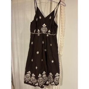 Magic Brown Embroidered Boho Empire Waist Sundress Womens XL Sleeveless